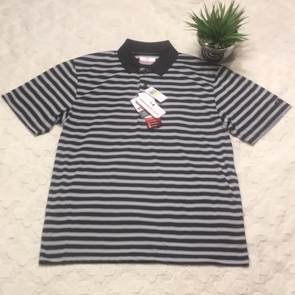🆕NWT Men’s Grand Slam Striped Blk/Wht Golf Tee